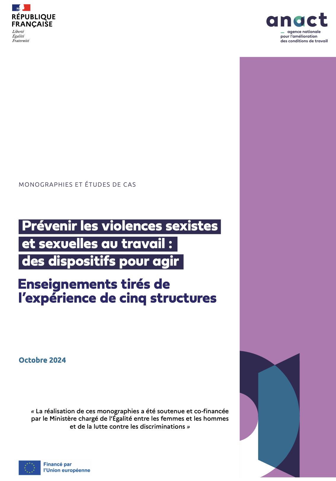 Prévenir les violences sexistes et sexuelles au travail. Enseignements tirés de l'expérience de cinq structures