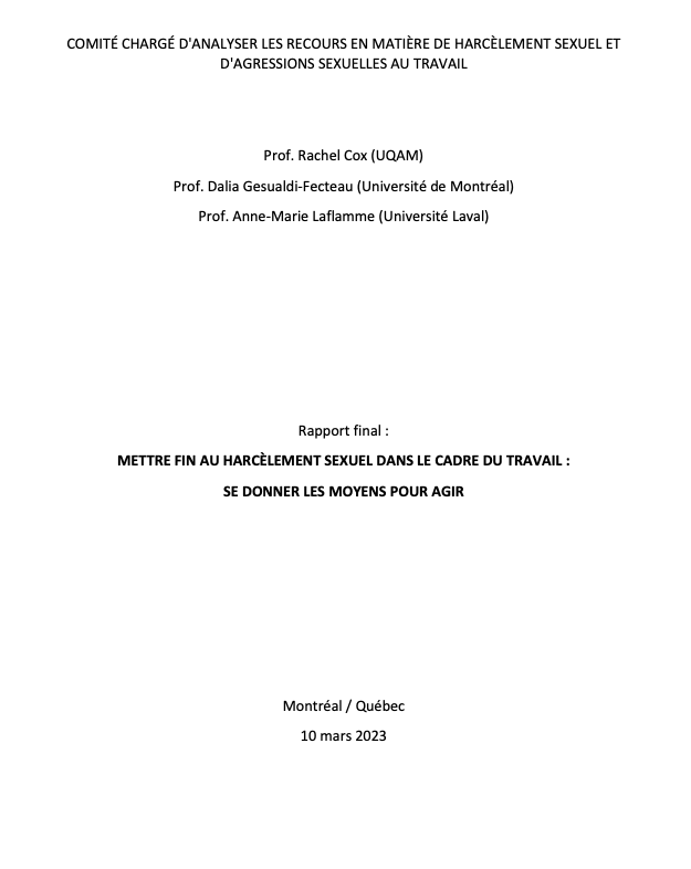 Mettre fin au harcèlement sexuel dans le cadre du travail : se donner les moyens pour agir