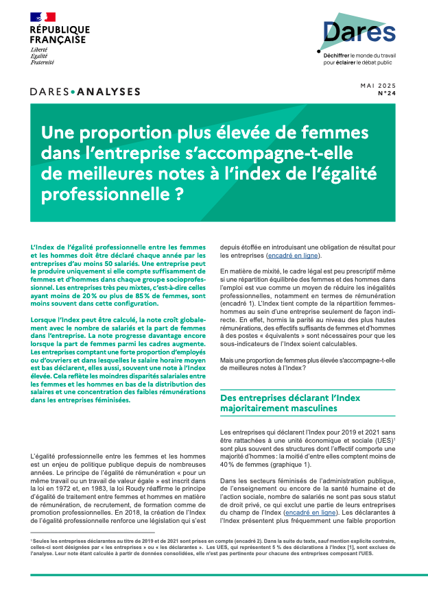 Une proportion plus élevée de femmes dans l’entreprise s’accompagne-t-elle de meilleures notes à l’index de l’égalité professionnelle ?