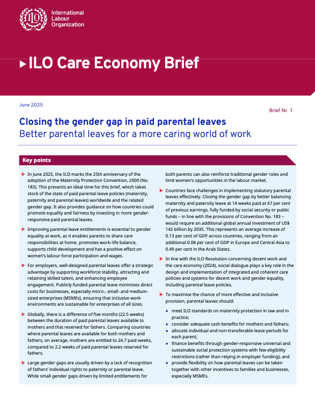 Vignette document Closing the gender gap in paid parental leaves. Better parental leaves for a more caring world of work