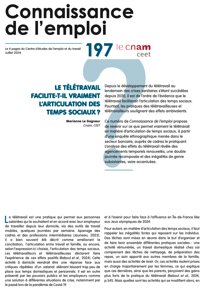 Le  télétravail facilite-t-il vraiment l'articulation des temps sociaux ?