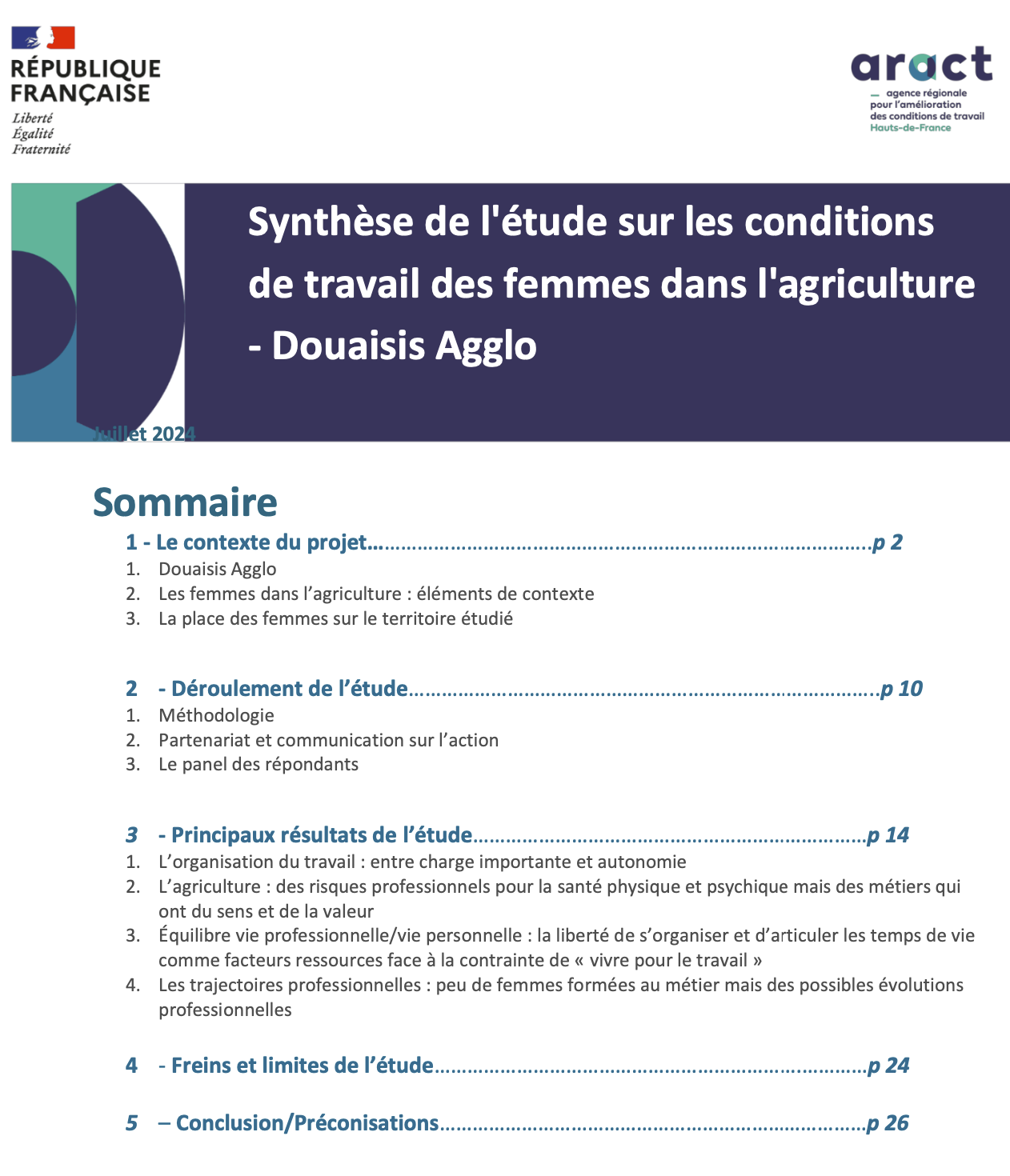 Synthèse de l'étude sur les conditions de travail des femmes dans l'agriculture sur le territoire du Douaisis