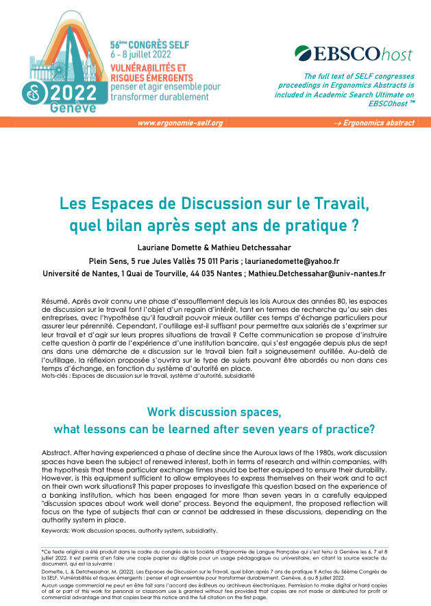 Les  espaces de discussion sur le travail, quel bilan après 7 ans de pratique ?