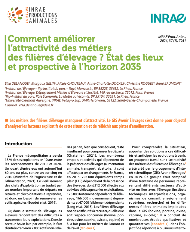 Comment améliorer l’attractivité des métiers des filières d’élevage ? État des lieux et prospective à l’horizon 2035