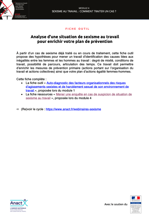 Analyse d'une situation de sexisme au travail pour enrichir votre plan de prévention