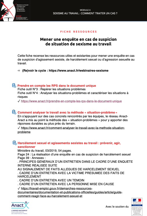 Mener une enquête en cas de suspicion de situation de sexisme au travail